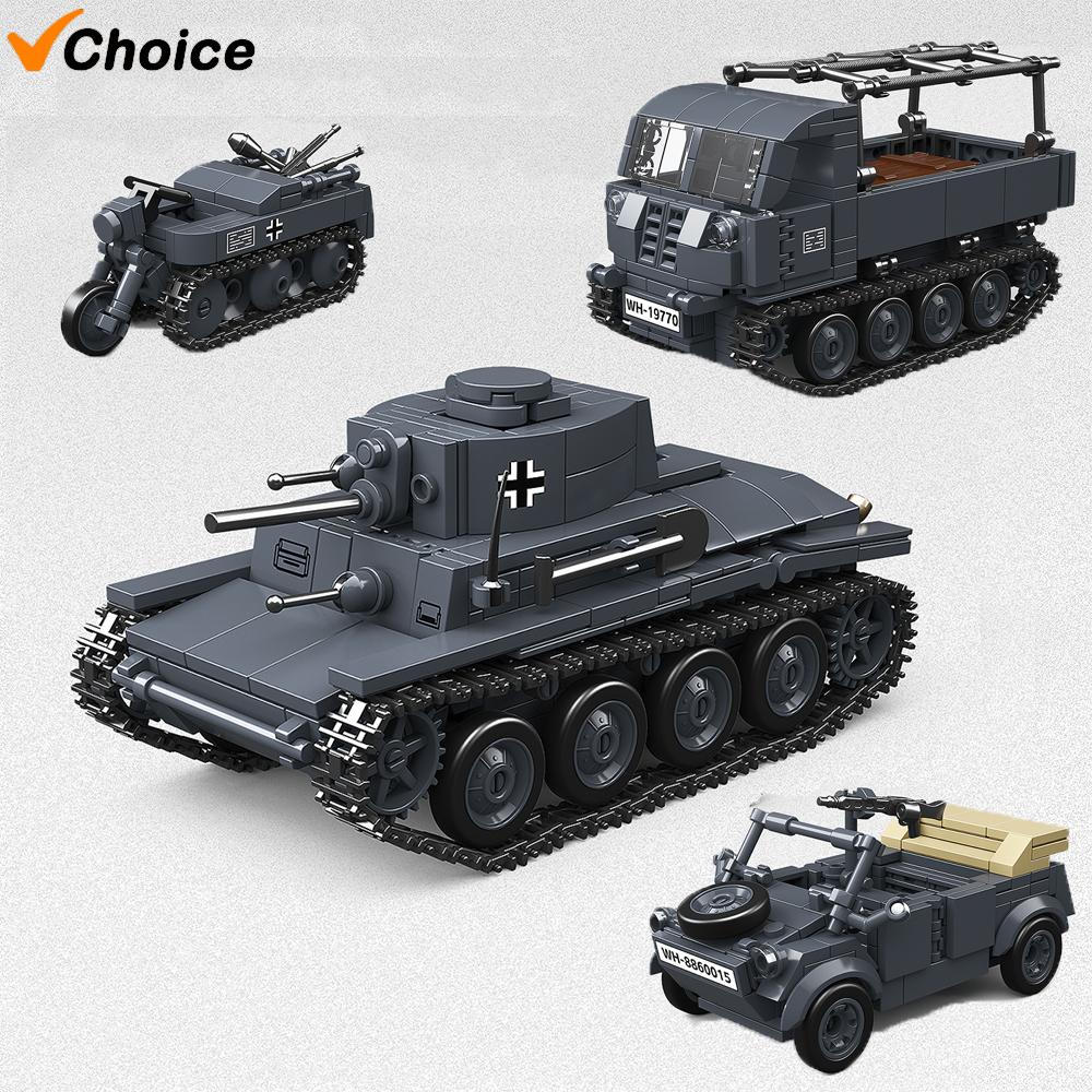 NEW 400Pcs 38T-A Light Tank World War II Motorcycle German Off-road Truck Bricks Assembly Model Building Blocks Boy Toy Car Gift