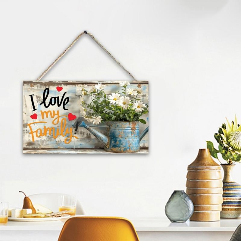 Inspirational Family Quote Wood Sign Front Door Hanger Wall Hanging Plaque for Farmhouses Living Room Bedroom Decors