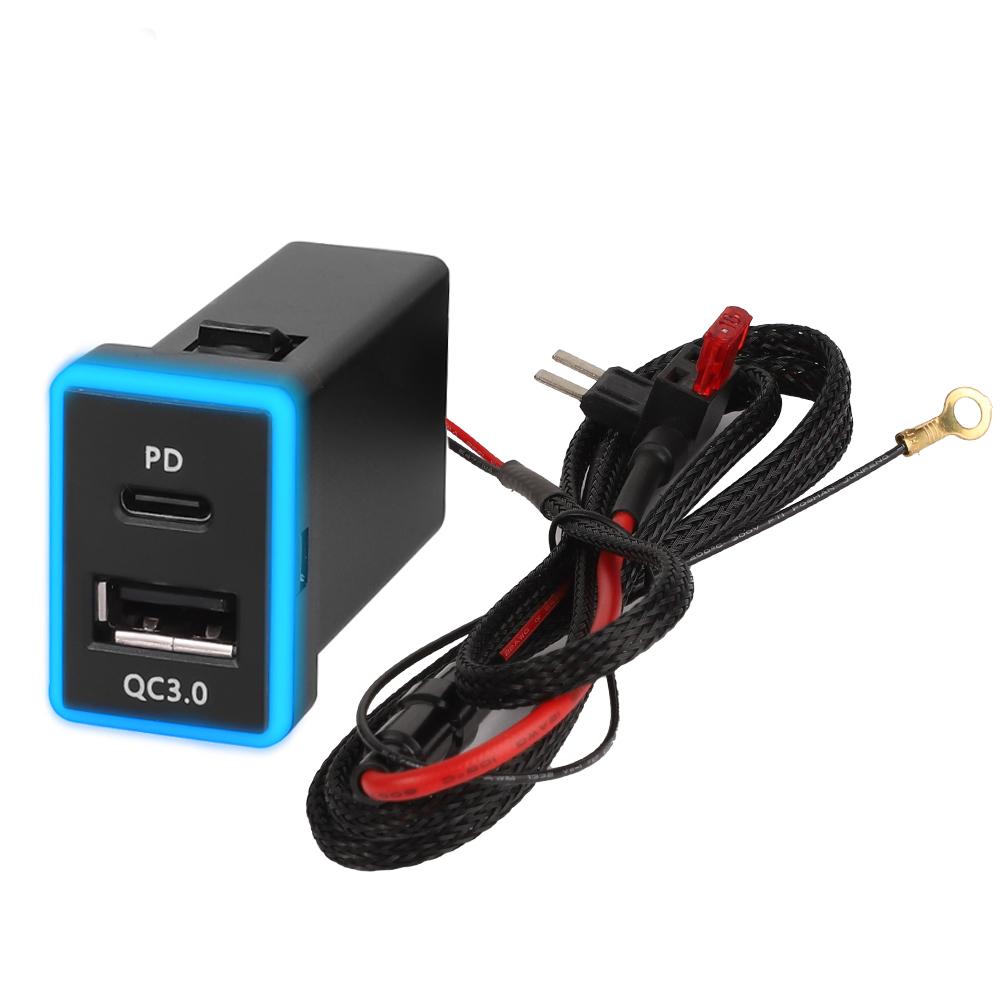 

Quick Charge PD QC3.0 Dual USB Socket Phone Charger LED Display Fast Charging Type C Power Adapter 33x23mm 12-24V For Toyota