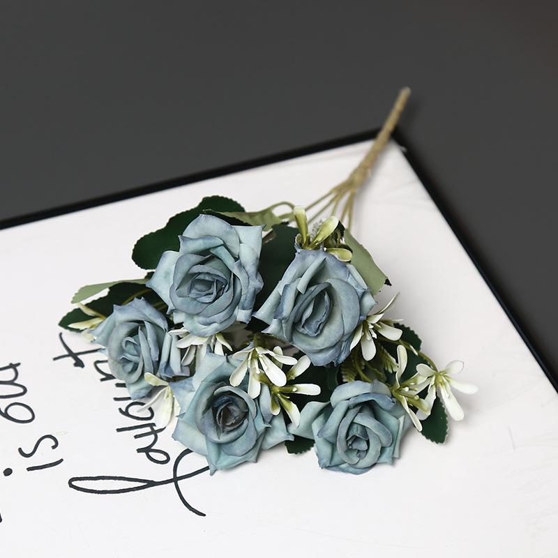 5-Head Artificial Silk Rose Arrangement for Home Decoration