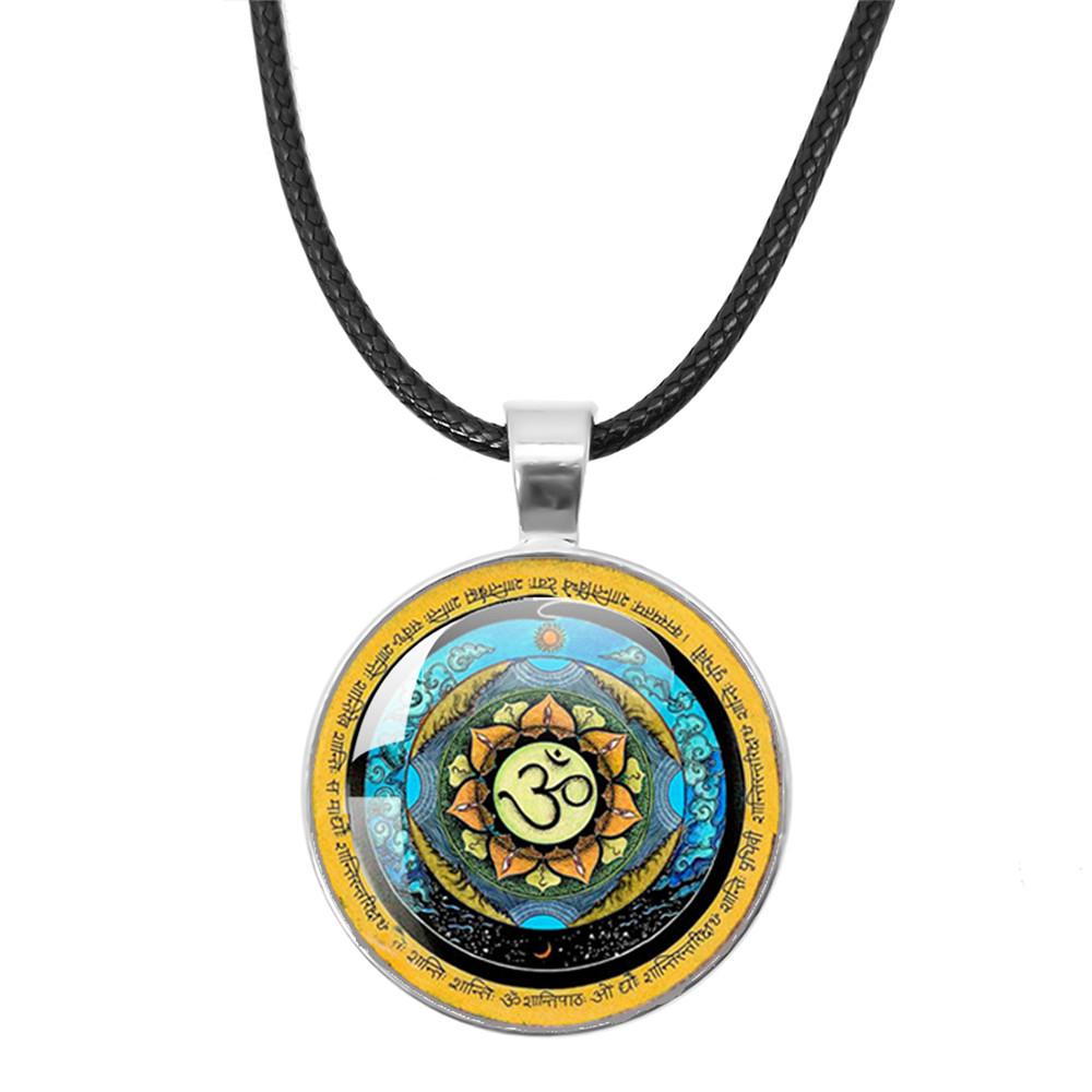 New Necklace Mandala Art Picture Rope Chain Glass Pendant Necklaces Sacred Geometry Yoga Om Fashion Jewelry Gift