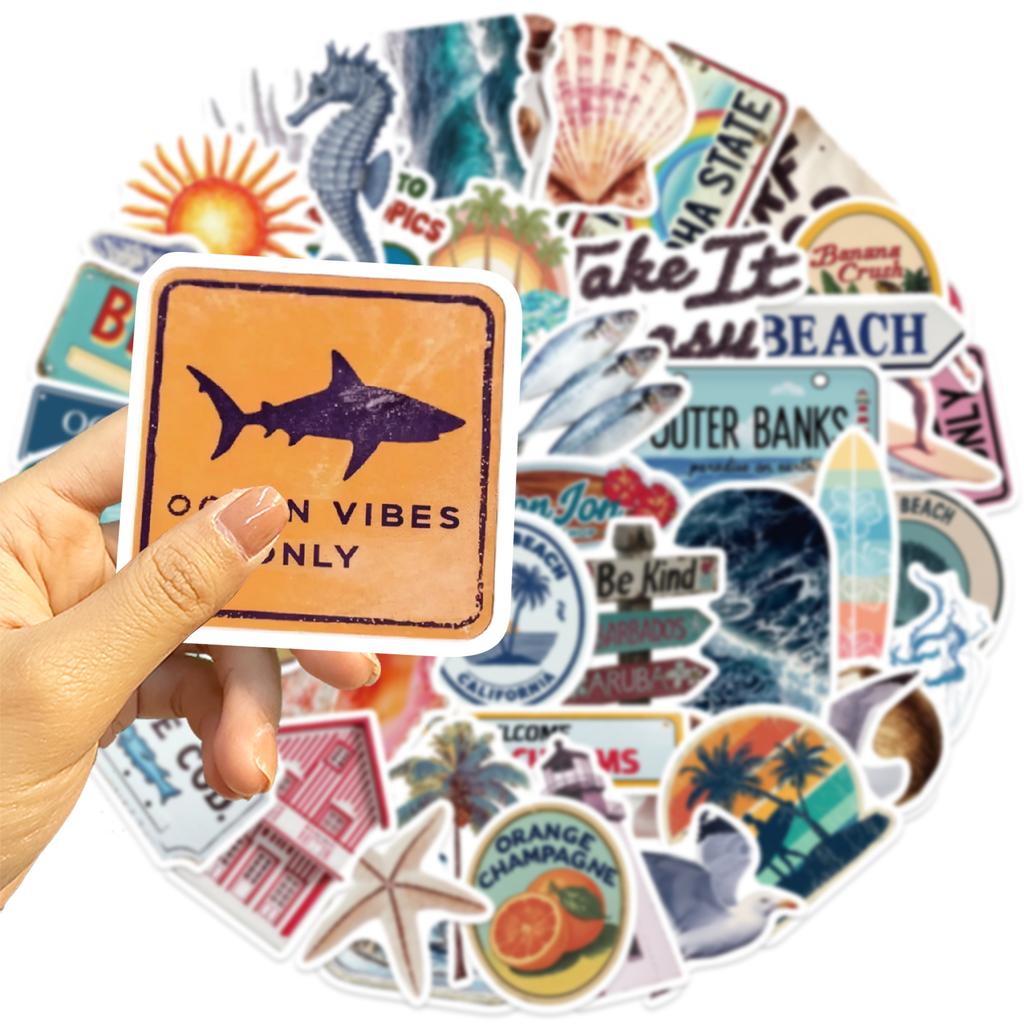 50Pcs Summer Aesthetics Stickers Watercolor Fashion Ins Stickers For Water Bottles Skateboards Luggage Laptops Bumpers Party