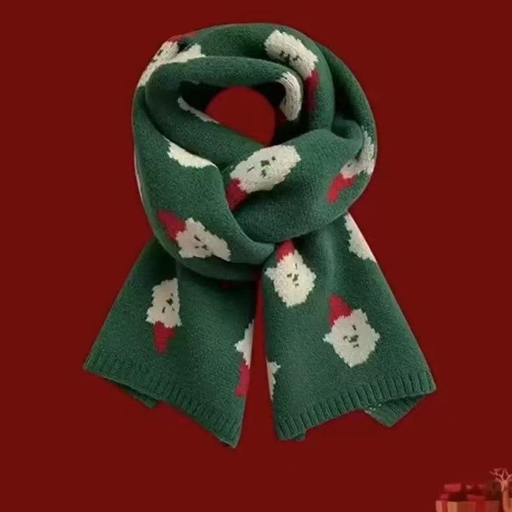 Red Santa knitted scarf autumn and winter warm versatile student couple Christmas gift green wool scarf