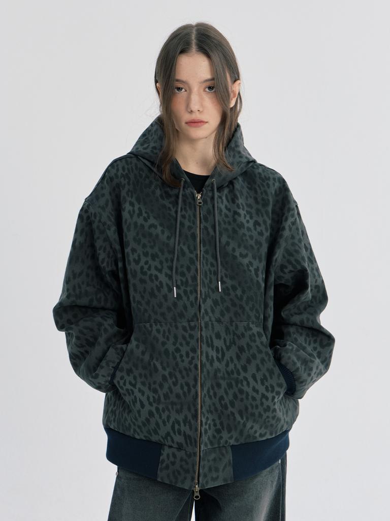 Oafish Leopard Work Hood Jacket, Charcoal