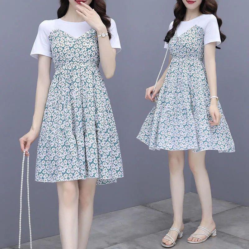 2026 Summer Floral Chiffon Petite Dress: Elegant, Youthful Two-Piece Style