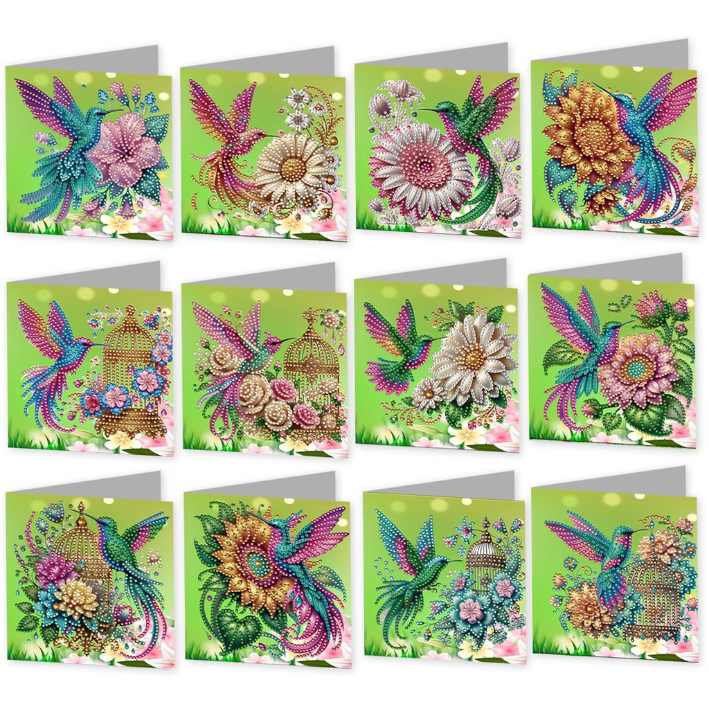 12 Packs DIY Diamond Art Painting Greeting Card Kit Diamond Art Greeting Cards for Beginner Adult Birthday Holiday Blessing