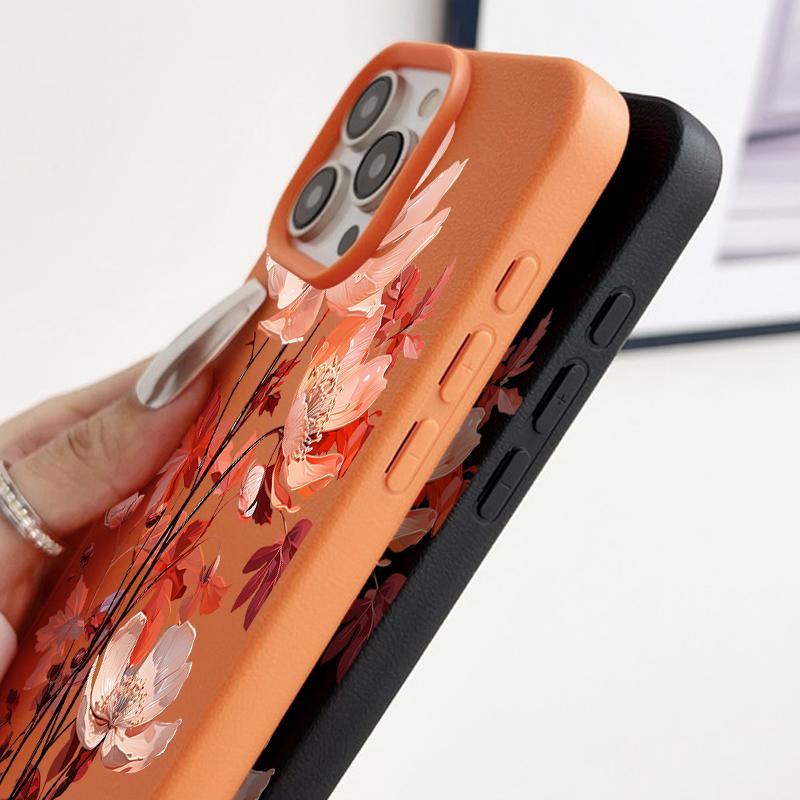 Handyhülle mit rosa Blumenmuster, Lederstruktur für iPhone 16 Pro 15 14 13 12 Pro Max, stoßfest, matt, schlank, einfarbig, TPU, weich, sturzsicher