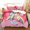 Pink Romantic Theme Duvet Cover Set King Queen Size Kawaii Cute Cartoon Yellow Crown Pink For Girls Women Polyester Bedding Set
