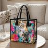 Watercolor Leopard Floral Print Large Tote Bag Fashion Casual Daily Shoulder Handbag