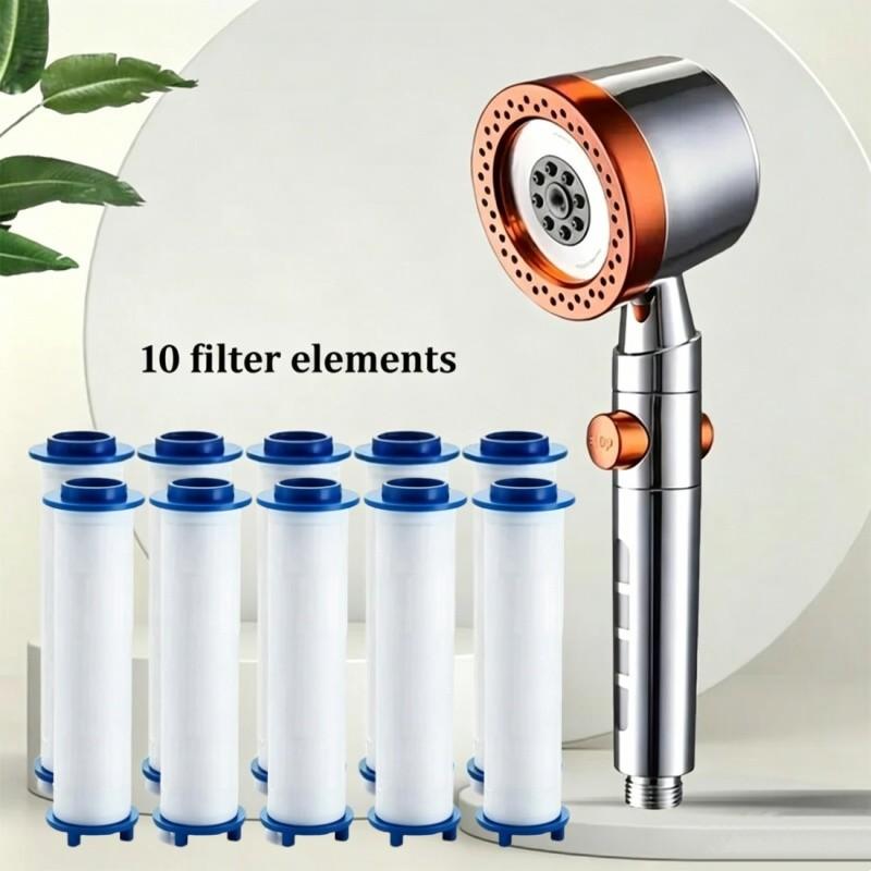 Soffione Doccia ad Alta Pressione a 5 Modalità Risparmio Idrico Filtro Portatile Manuale con Elementi Filtranti Arresto a un Pulsante Set di Accessori per Bagno