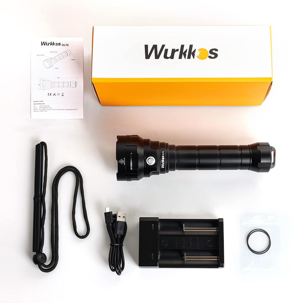 Wurkkos Potápěčská svítilna DL70 LED Vodotěsná 13000LM Potápěčská svítilna XHP50.2 Přijímá 4 LED Podvodní světlo Použitelné až do 100M pod vodou