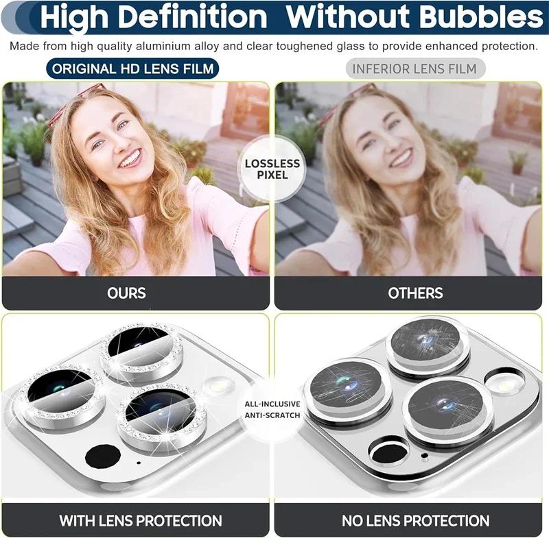 Bling Diamond Glass Camera Lens Protector Case for IPhone 14 15 13 16 Pro Max Plus 12 Mini IPones 16Pro IPhone16 Bumper Cover