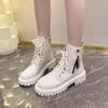 Fashion Women's Shoes 2024 Fashion Lace Up Zipper Women's Boots Autumn Round Toe Solid Platform Water Proof Fashion British Style Boots