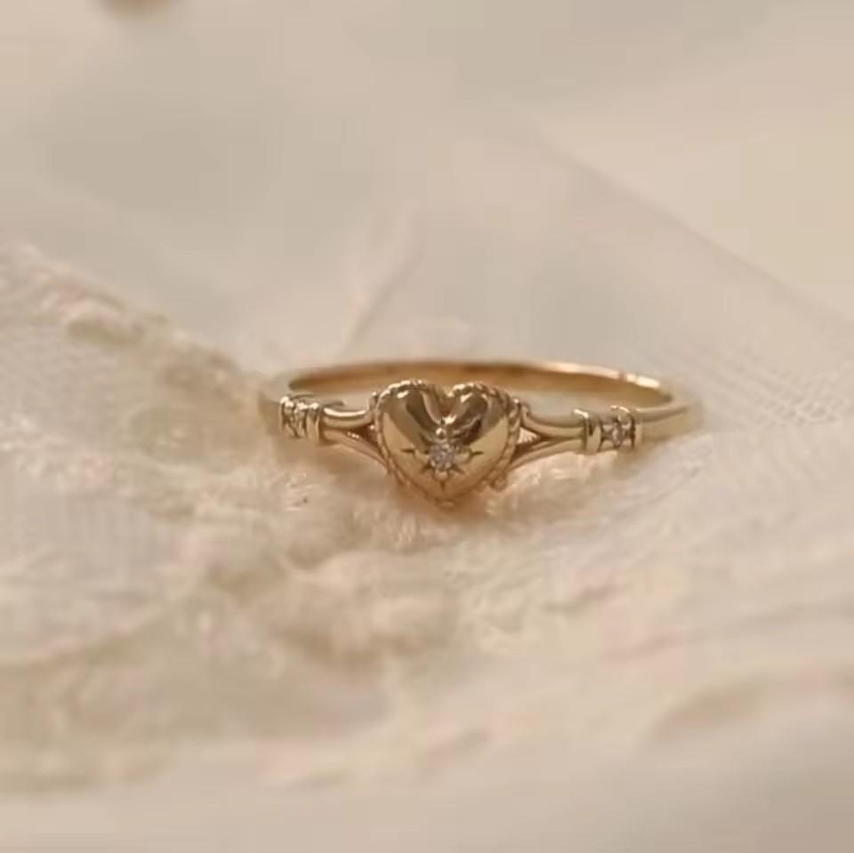 Gold Plated Stainless Steel Rings For Women Heart Ring Jewelry Accessories Size 6-11