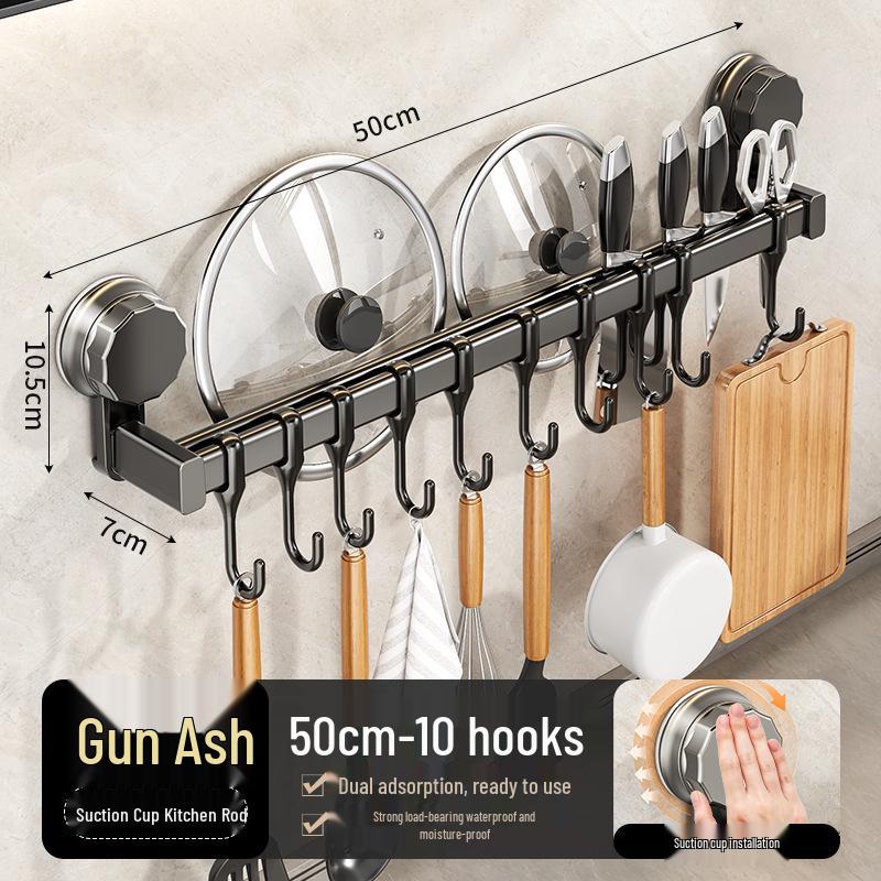Punch-Free Suction Cup Kitchen Hook and Storage Rack for Utensils