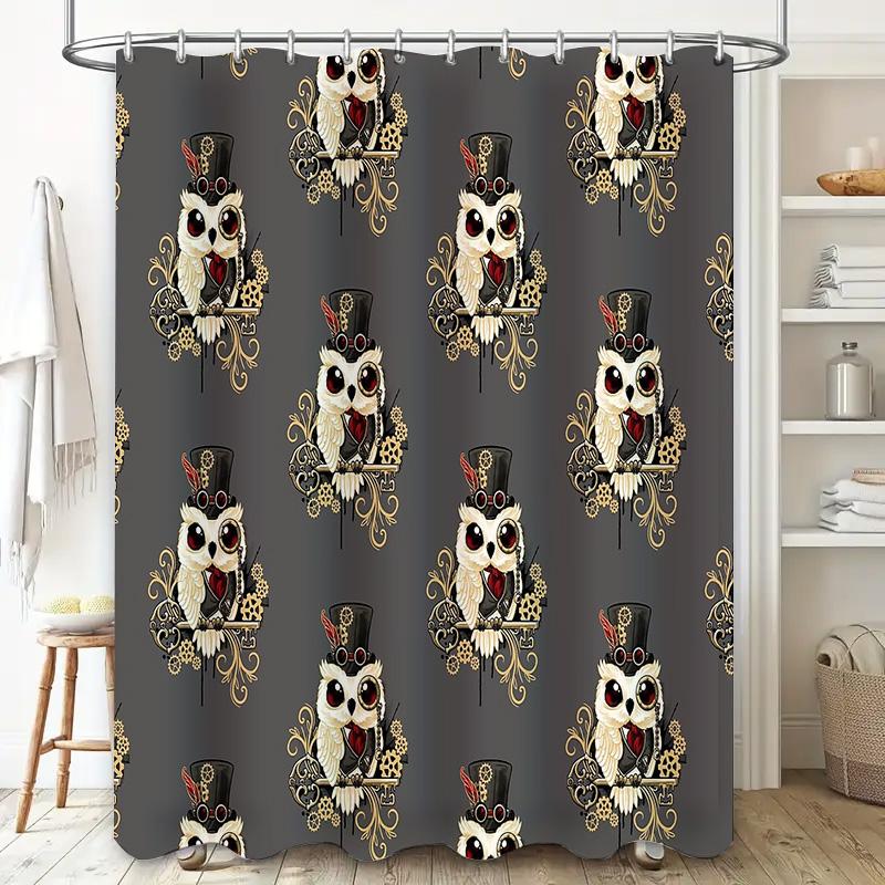 Vintage Steampunk Bathroom Decor Shower Curtain Set Waterproof Victorian Gothic Decor Farmhouse Toilet Curtain Artistic Design