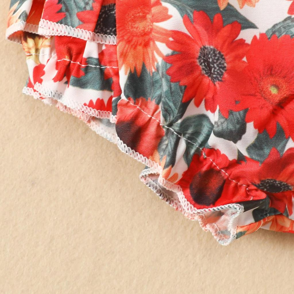 Baby Sleeveless Summer Sling Bodysuit with Bow Print