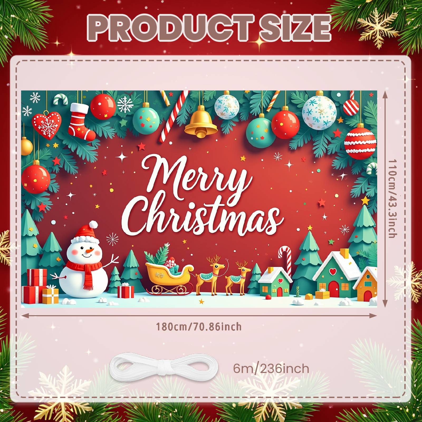 

Merry Christmas Banner Golden Bell Xmas Backdrop Winter Display Snowflake Decor Christmas Background For Indoor Decoration Home