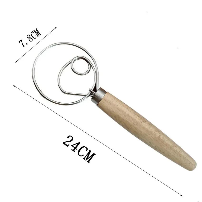 Steel Dutch Bread Dough Hand Mixer Wooden Handle Kitchen Baking Tools Artisian BlenderCake Tools Danish Dough Whisk Stainless