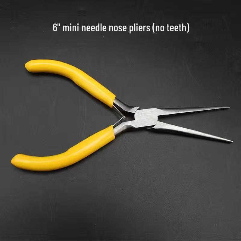 Compact Hand Tool Set: Mini Needle Nose, Diagonal, Curved Nose, Flat Nose, and Vise Pliers.