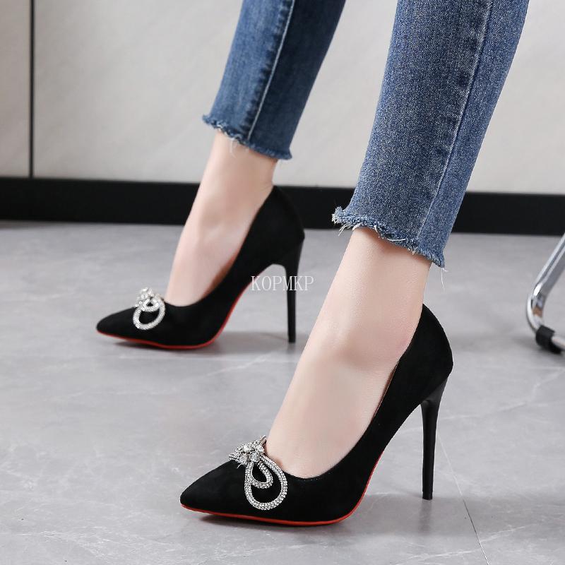 Women Pumps High Heels Shoes Pointed Toe Female Shoes Crystal Bowknot Woman Shoes Sexy Wedding Shoes Femme Pumps 35-45