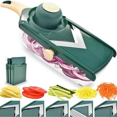 Justerbar Mandolin Matberedare för Kök, Ultraskarp V-blad Grönsaksskärare med Behållare KTY