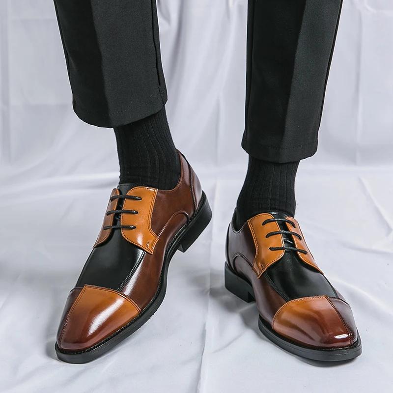 2024 for Men Stylish Business Shoes Men's Color-matching Casual Oxford Shoes All-match Men's Coiffeur Shoe Lace-Up Male Shoes