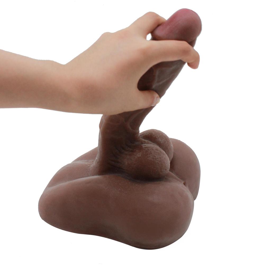 VaHppy Large 18.5*4.5cm 1.7kg Dildos Artificial Penis With Anus Sex Toys For Gay Girl Women Brown Skin Masturbator Free Hands Bent Arbitrarily