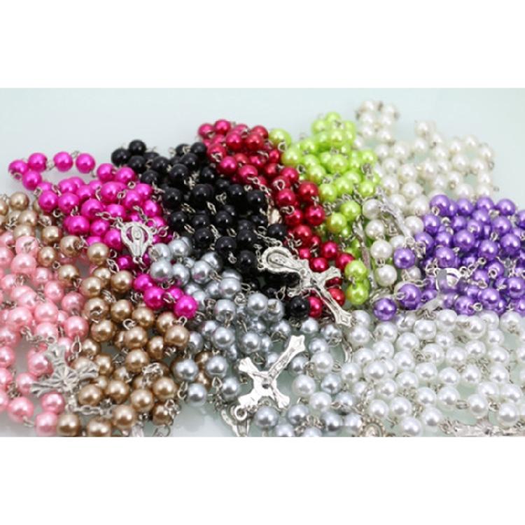 Religious Rosary Necklace Cross Pendant Neck Chain Crucifix Charm Christening