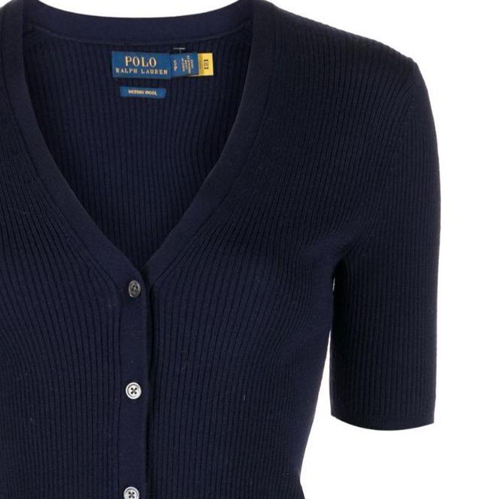 Polo Ralph Lauren Solid Color V-Neck Short Sleeve Wool Cardigan Women cardigans Blue 211872892-001