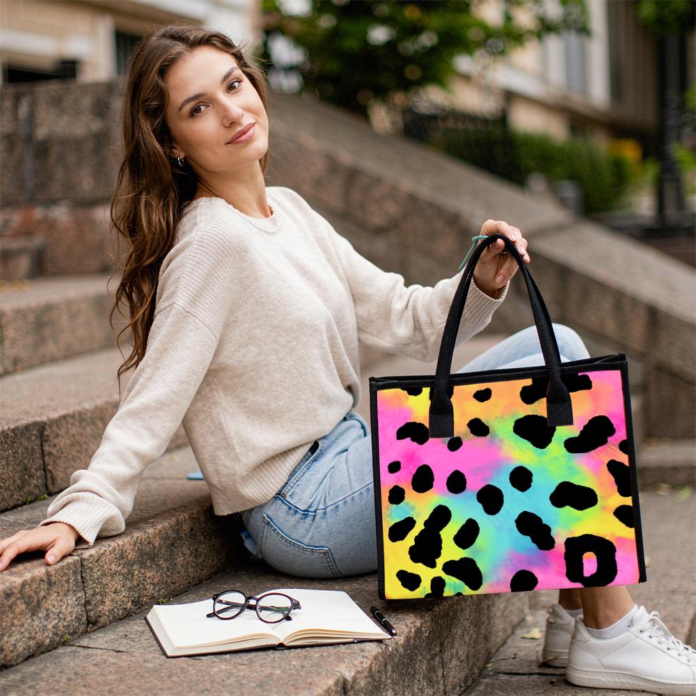 Gradient Leopard Print Tote Bag Fashion Large Capacity Casual Daily Shoulder Handbag for Women