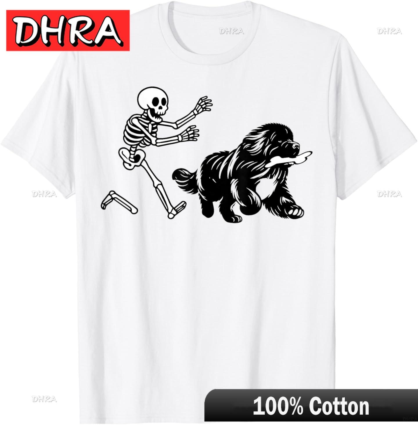 Funny Newfoundland Dog Running Skeleton Halloween TShirt Retro Nostalgic Graphic Tops Punk Stylish Edgy TShirts Tees Adult S