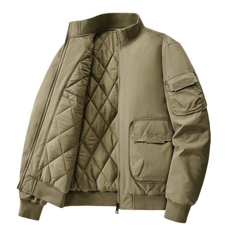 New blue jacket men's coat thickened cotton thermal stand-up collar large size casual cotton-padded clothes high quality windproof