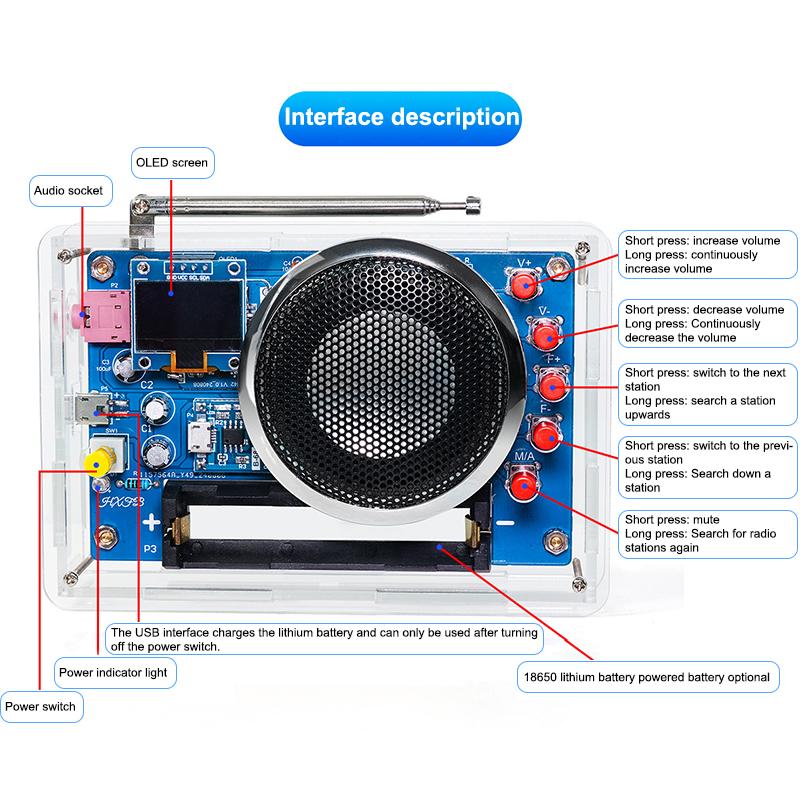 Gør-det-selv FM-radio Kit OLED-display Radio Samlesæt 87-108MHz Genopladelig FM-radio Elektronisk Projekt Loddesæt