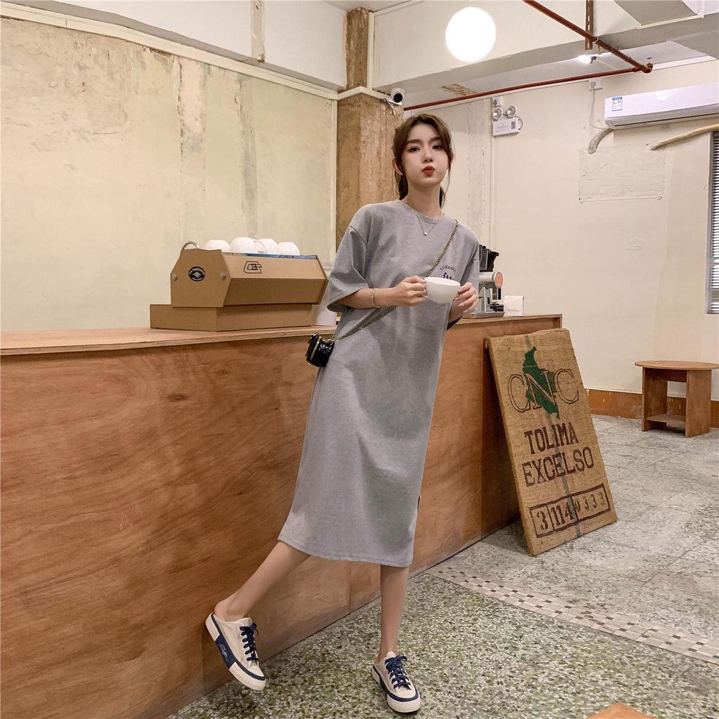 2022 Korean Fashion Loose-Fit T-Shirt Dress - Women's Knee-Length Summer Style