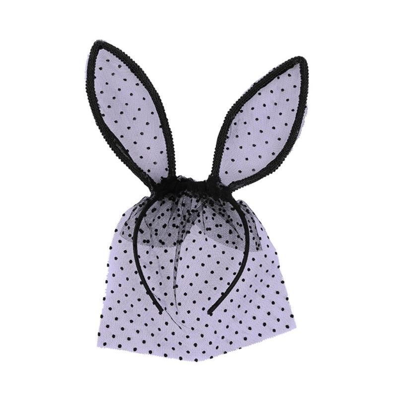 Stylish Rabbit Ears Lace Hairband Cute And Hair Accessory Headwear With Round Dots And Delicate Sheer Trim