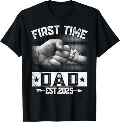 Pai de Primeira Viagem Est 2025 Cumprimento com o Punho Novo Pai Camiseta Engraçada de Dia dos Pais