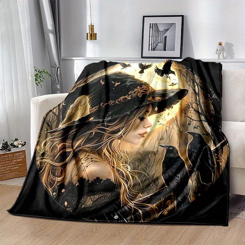 1pc Witch's Moonlit Journey Home Decor Blanket Gift for Room Bedroom,Living Room, Travel, Camping, Car Blankets