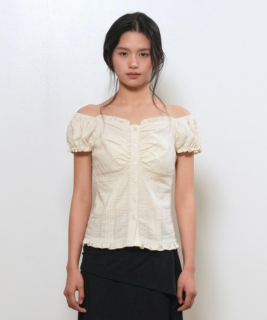 GENERALIDEA Cap Sleeve Shirred Puff Blouse [Cream] / Gf2Lbl516