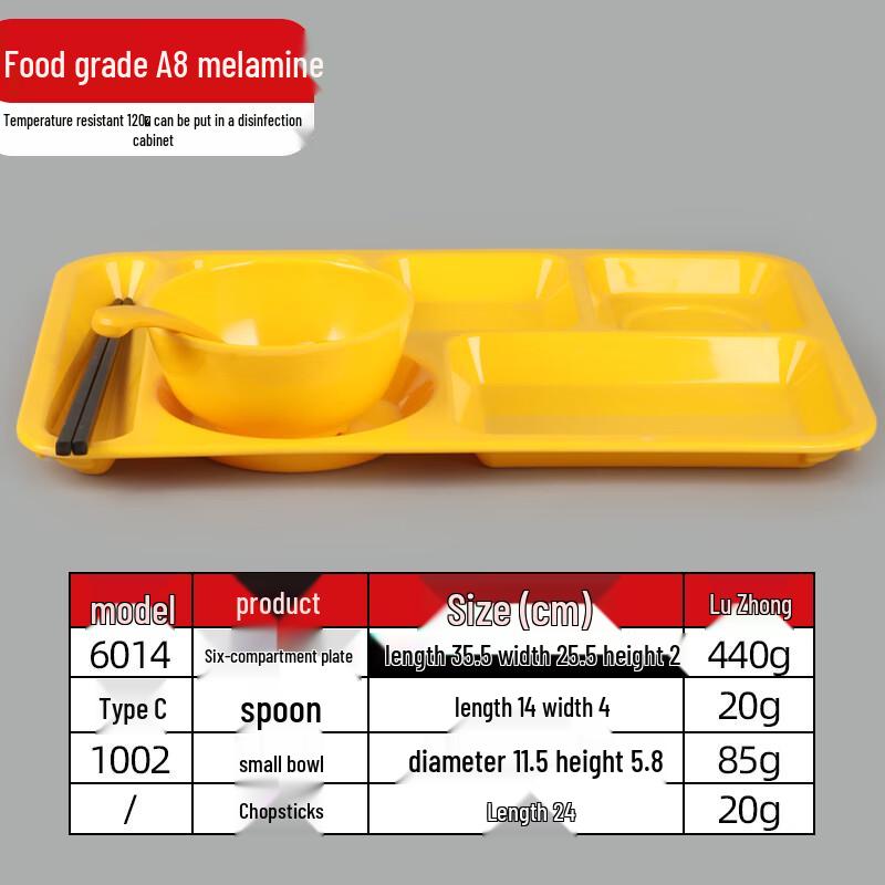 Thickened Melamine Rectangular Divided Canteen Tray