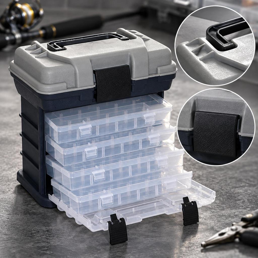 Tackle Organizer Lightweight Fishing Box with 4Layer Drawers Compact for Boat Trips Red
