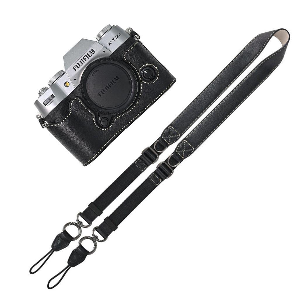 Litchi Pattern PU Leather Camera Half Case for Fujifilm XT50 Fuji X-T50 Bottom Battery Opening Magnetic Cover