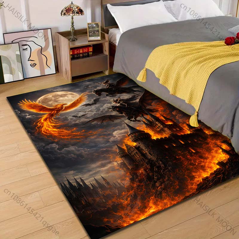 

1PC Fiery castle with knights and dragons Print Carpet Rug for Living Room Bedroom Sofa Doormat Home Decor Non-slip Floor Mat 40x60cm