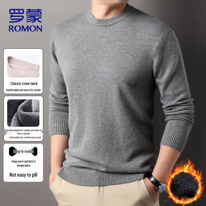 ROMON Men's Slim Fit Warm Round Neck Knit Sweater