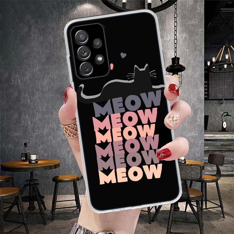 Anime Cute Black Cat Meow Phone Case For Samsung Galaxy A13 A14 A15 A16 A17 A53 A54 A55 A56 A57 A33 A34 A35 A36 A37 A23 A24 A25