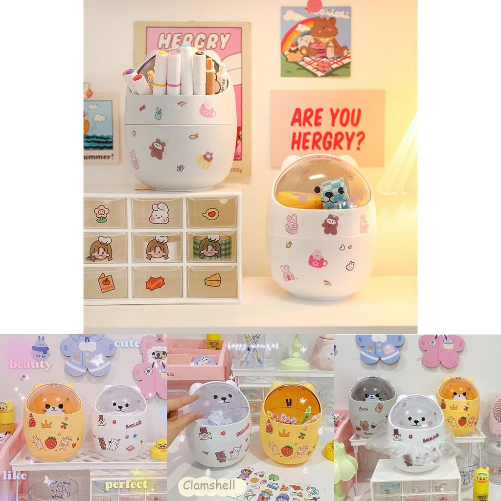 Ins Trash Desktop Can With Lid Mini Cute Storage Box Pencil Flip Organizer