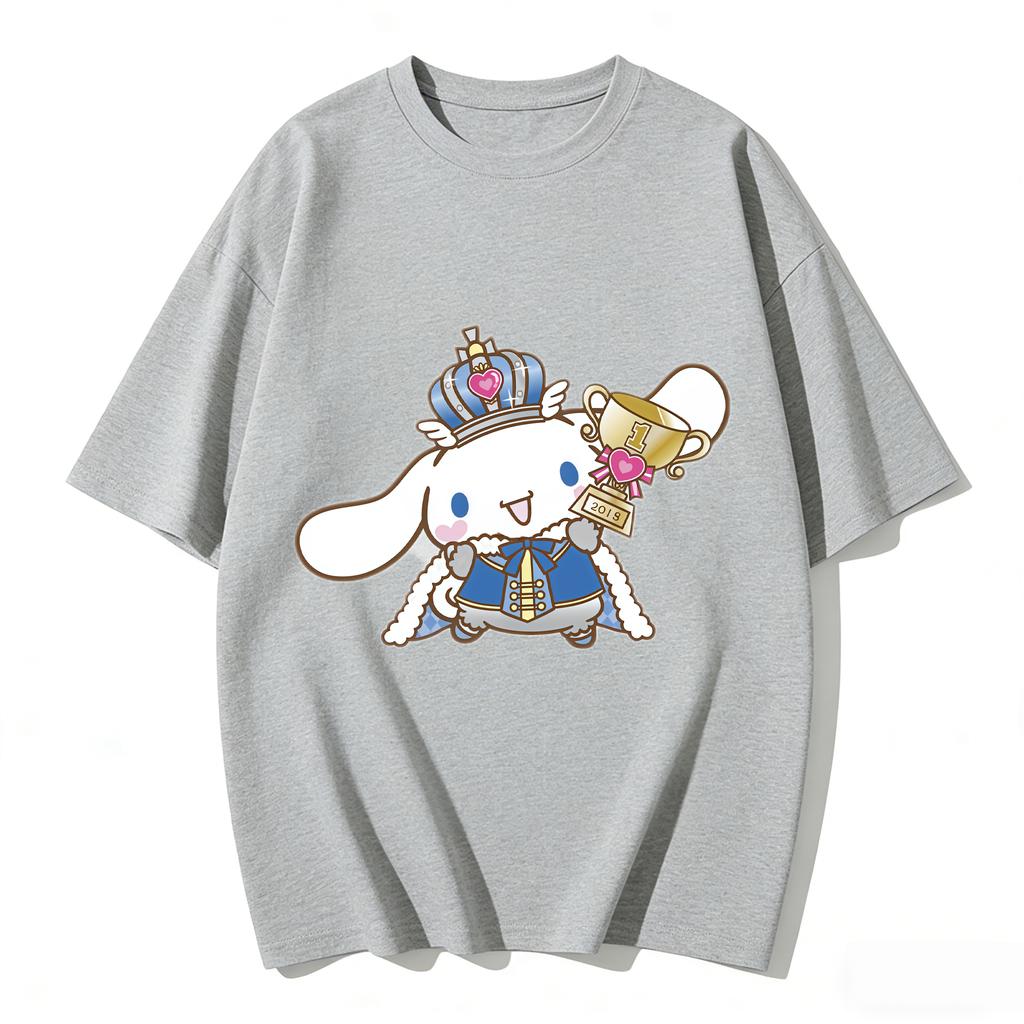 2026 New Cinnamoroll Crown Trophy Cartoon Print Tshirt Family Matching Outfits Casual Short Sleeve Tee for Women Unisex Kids Tees