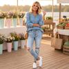 Camicia di Jeans Casual da Donna con Mezza Zip, Vestibilità Larga, Manica Lunga