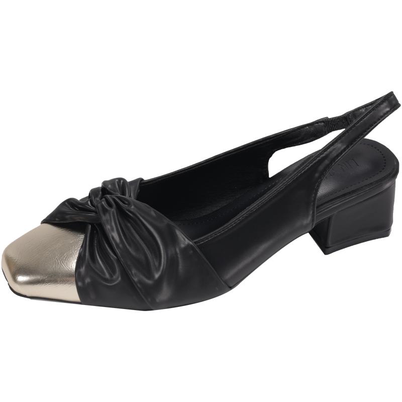 

Fashion Square Toe Sandals Women s Summer New Versatile Temperament Metal Head with Skirt Wrapped Head Block Heel Single Shoes 39 чёрный