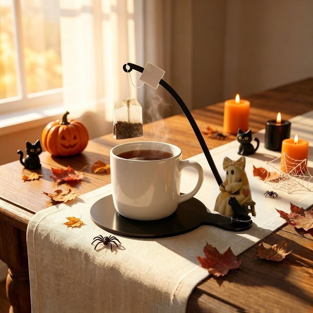 Halloween-Teetassenuntersetzer-Set Holz-Teebutelhalter Tragbarer Teebutelhalter Schreibtisch